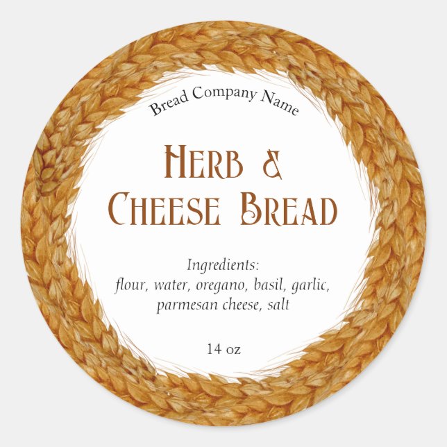 Rustikale Bäckerei mit Wheat Wreath Brötchen Maßge Runder Aufkleber (Vorderseite)