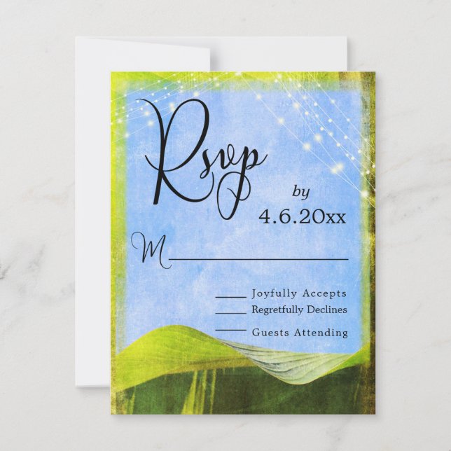 Rustikale Banana-Blätter & Lights Boho Wedding RSV RSVP Karte (Vorderseite)