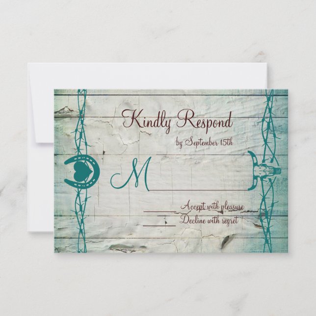 Rustikale Barbed Wire Horseshoe Wedding RSVP Cards (Vorderseite)