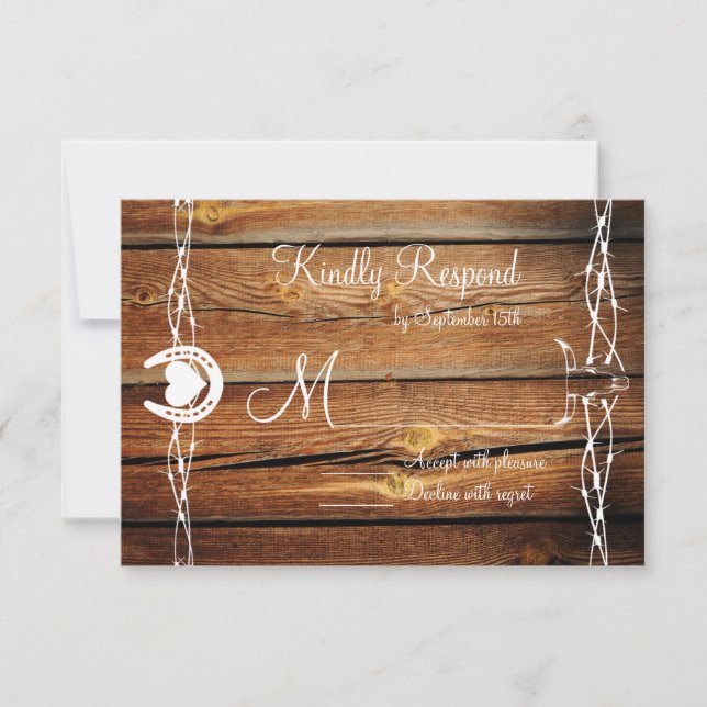 Rustikale Barbed Wire Horseshoe Wedding RSVP Cards (Vorderseite)