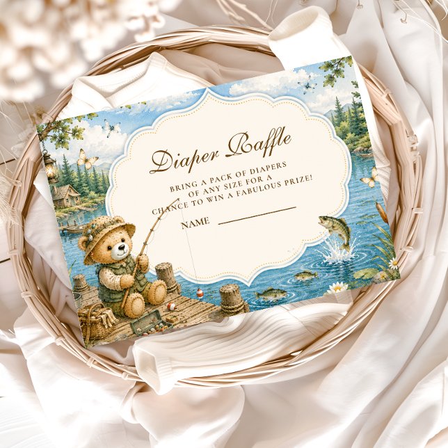 Rustikale Bären-Angeln-Windel-Raffle Begleitkarte (Von Creator hochgeladen)