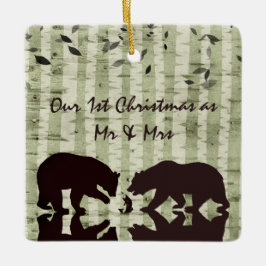 Rustikale Bären, Birkenbäume 1. Weihnachtsmann & M Keramikornament