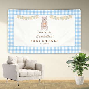 Rustikale Bären Blau Wasserfarbe Gingham-Baby-Part Banner