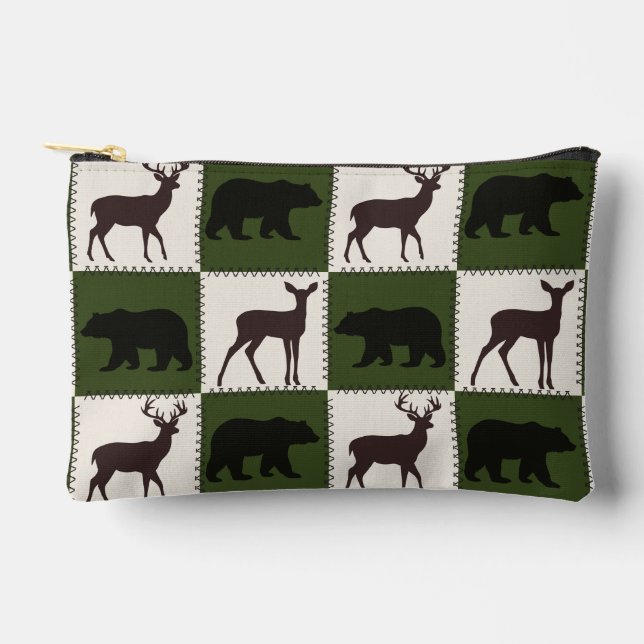 Rustikale Bären- und Hirschplätze, dunkelgrüne und Zubehörtasche (Vorderseite)