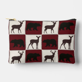 Rustikale Bären- und Hirschplätze, dunkelrote und  Zubehörtasche