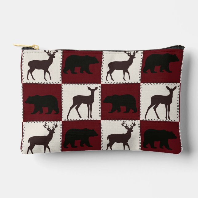 Rustikale Bären- und Hirschplätze, dunkelrote und  Zubehörtasche (Vorderseite)