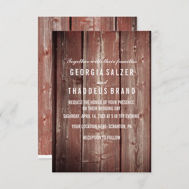 Rustikale Barenttür strukturierte Hochzeitskarte Einladung (Vorne/Hinten)