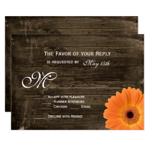 Rustikale Barholz-Orange Daisy Wedding RSVP-Karten RSVP Karte