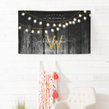 Rustikale Barn Black Wood Gold String Lights Hochz