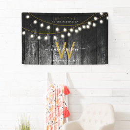 Rustikale Barn Black Wood Gold String Lights Hochz Banner