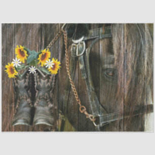 Rustikale Barn Board Pferde Cowboy Boots Sonnenblu Seidenpapier