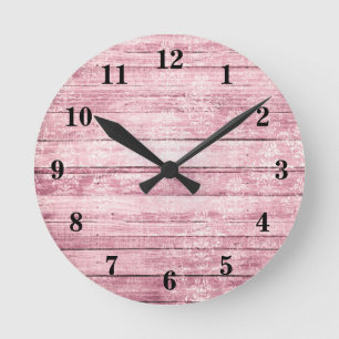 Rustikale Barn Boards Shabby Pink Not leidendes Ho Runde Wanduhr