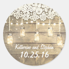 Rustikale Barn Mason Jar Lights and Lace Wedding Runder Aufkleber