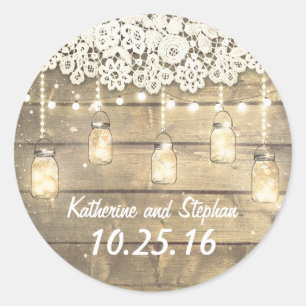 Rustikale Barn Mason Jar Lights and Lace Wedding Runder Aufkleber