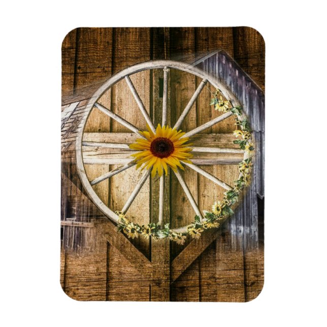 Rustikale Barn Wagon Wheel Sonnenblume Magnet (Vertikal)
