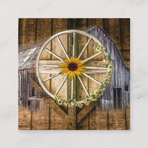 Rustikale Barn Wagon Wheel Sonnenblume Quadratische Visitenkarte