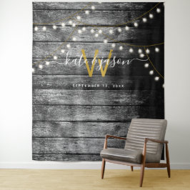 Rustikale Barnholz-goldene Lichter - Hintergrund f Wandteppich