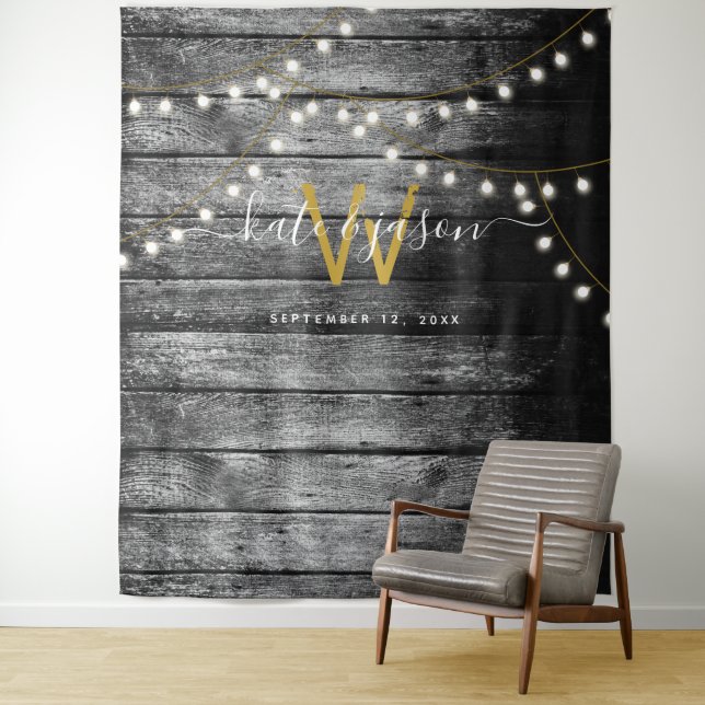 Rustikale Barnholz-goldene Lichter - Hintergrund f Wandteppich (Beispiel)