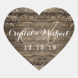 Rustikale Barnholz-Schneeflocken Winterhochzeit Herz-Aufkleber