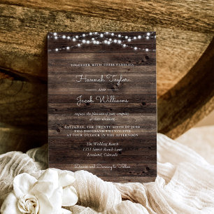 Rustikale Barnholz-String-Lichter Hochzeit Einladu Einladung