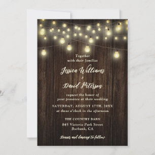 Rustikale Barnholz-String Lights Country Wedding Einladung