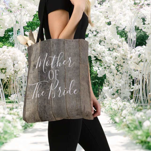 Rustikale Barnholz Typografie Mutter der Braut (Rustic Barn Wood Typography Mother of the Bride Tote Bag)