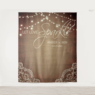 Rustikale Barnwood String Lights Spitze Custom Wed Wandteppich