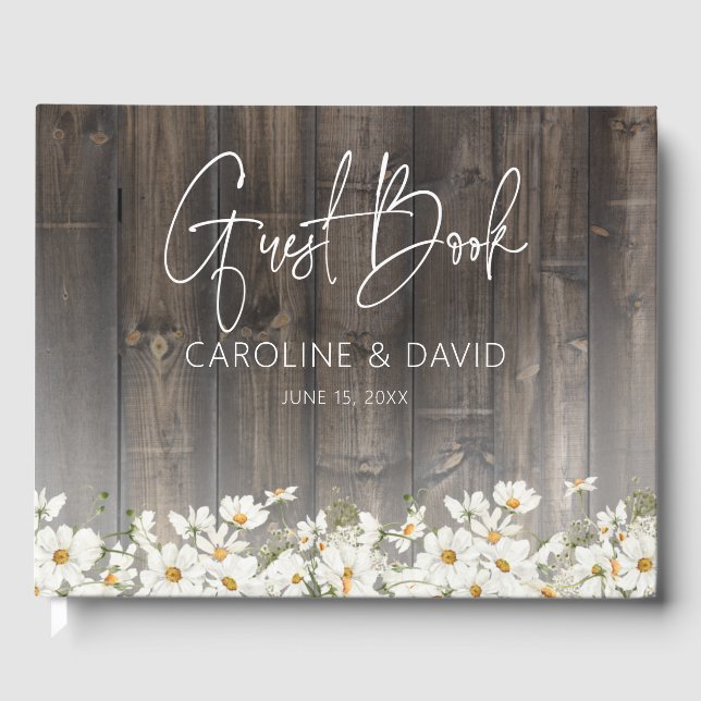 Rustikale Barnwood und Daisies Hochzeit Gästebuch (Vorderseite)