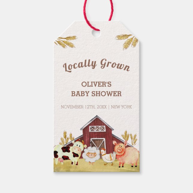 Rustikale Barnyard Farm Animals Baby Dusche Geschenkanhänger (Vorderseite)