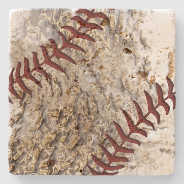 Rustikale Baseball-Untersetzer Travertine Unterset Steinuntersetzer (Vorderseite)