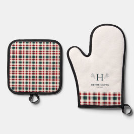 Rustikale Bauernfamilie Name Monogram Ofenhandschuh & Topflappen-Set