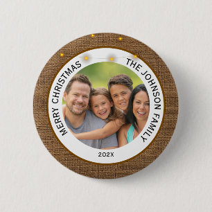 Rustikale Bauernhaus-Familienfoto Weihnachten Button
