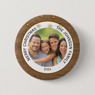 Rustikale Bauernhaus-Familienfoto Weihnachten Button