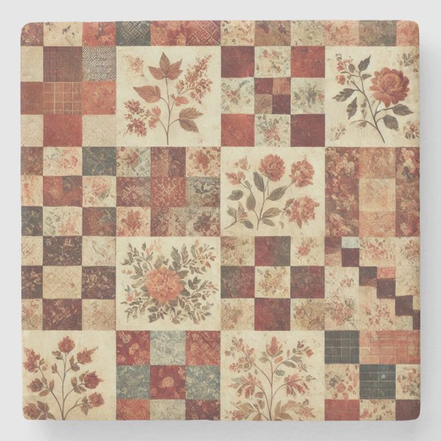Rustikale Bauernhaus-Terrakotta-Patchwork-Decke Fl Steinuntersetzer (Vorderseite)