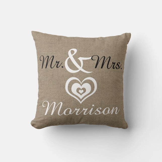 Rustikale Bauernhäuser Imitate Burlap Wedding Date Kissen (Vorderseite)