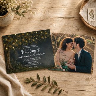 Rustikale Baum-Lichterkette Land Foto-Hochzeit Einladung