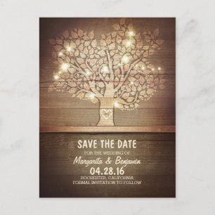 Rustikale Baum & Lichterkette Save The Date Ankündigungspostkarte