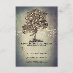 Rustikale Baum- und Lichterketten-Hochzeit RSVP Karte