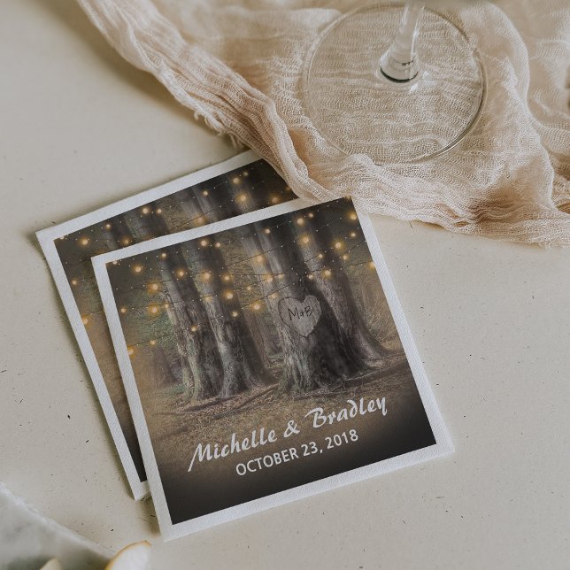 Rustikale Baum- und Lichterketten-Hochzeit Serviette (Von Creator hochgeladen)