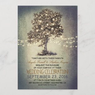 Rustikale Baum- und Lichterketten-Hochzeitseinladu Einladung