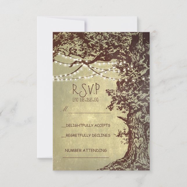 Rustikale Baum- und Streichellichter Hochzeit RSVP (Vorderseite)
