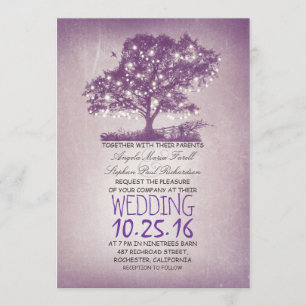 Rustikale Baum- und Streichellichter Hochzeitseinl Einladung