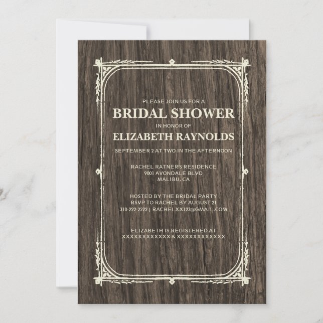 Rustikale Bäume Bark Bridal Dusche Einladungen (Vorderseite)