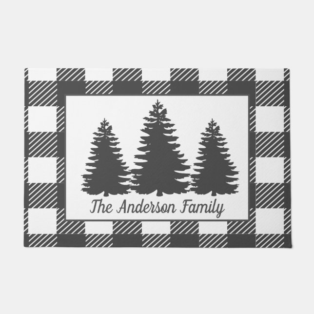 Rustikale Bäume & Buffalo Karo Kariert Fußmatte (Vorderseite)