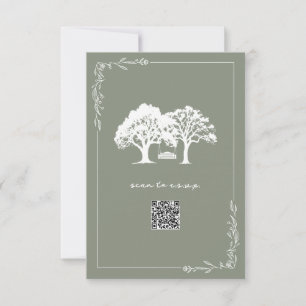 Rustikale Bäume Sage Green QR-Code Hochzeit RSVP Karte