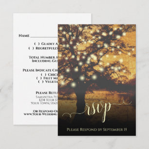 Rustikale Bäume und Lichter Herbsthochzeit Abend RSVP Karte