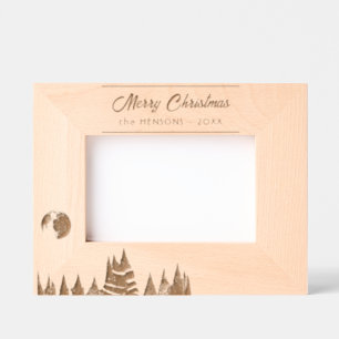 Rustikale Bäume und Mond Frohen Weihnachtsurlaub Geätzte Rahmen