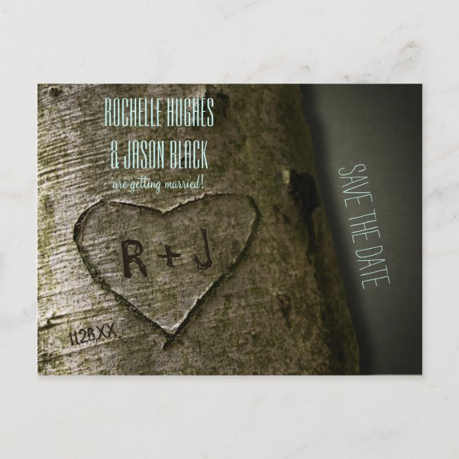 Rustikale Baumhütte — Save the Date Postkarte (Vorderseite)
