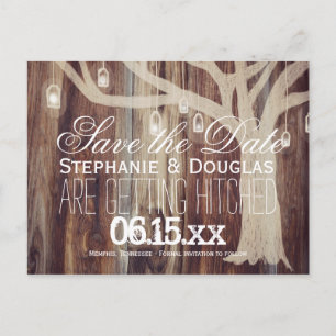 Rustikale Baumlichter Holz Save-the-Date-Postkarte Ankündigungspostkarte