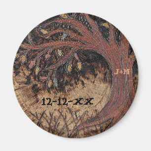 Rustikale Baumpyrografie Gastgeschenk Hochzeit Magnet